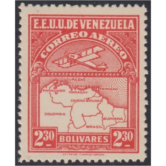 Venezuela A- 12 1930 Inauguración de la red interna de Aéropostal Avioneta y mapa de Venezuela MH Venezuela A- 12 1930 Inauguración de la red interna de Aéropostal Avioneta y mapa de Venezuela MH