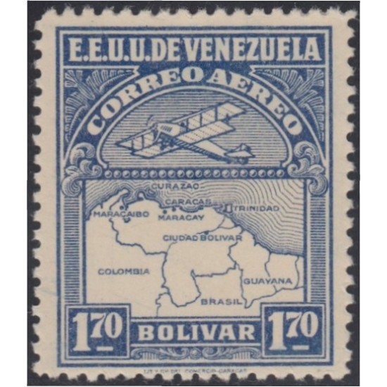 Venezuela A- 9 1930 Inauguración de la red interna de Aéropostal Avioneta y mapa de Venezuela MH Venezuela A- 9 1930 Inauguración de la red interna de Aéropostal Avioneta y mapa de Venezuela MH