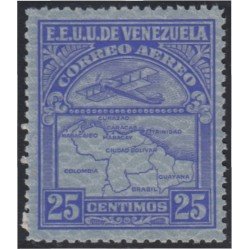 Venezuela A- 20 1932 Inauguración de la red interna de Aéropostal Avioneta y mapa de Venezuela en papel de seguridad MH Venezuela A- 20 1932 Inauguración de la red interna de Aéropostal Avioneta y mapa de Venezuela en papel de seguridad MH