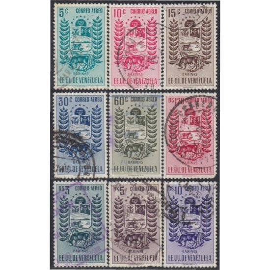 Venezuela A- 519/27 1953 Escudo del Estado de Barinas usados Venezuela A- 519/27 1953 Escudo del Estado de Barinas usados
