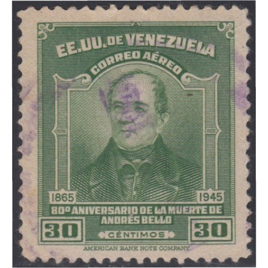Venezuela A- 213 1946 80º Aniversario de la muerte de andrés Bello usados Venezuela A- 213 1946 80º Aniversario de la muerte de andrés Bello usados