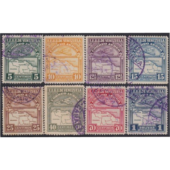 Venezuela A- 114/21 1938/40 Timbres de 1932 Avión mapa de Venezuela usados Venezuela A- 114/21 1938/40 Timbres de 1932 Avión mapa de Venezuela usados