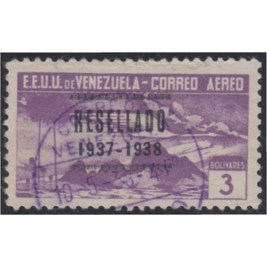 Venezuela  A- 76 1938 Timbres de 1937 Resellado Avión usados