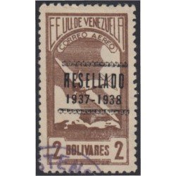 Venezuela A- 74 1938 Timbres de 1937 Resellado Avión usados Venezuela A- 74 1938 Timbres de 1937 Resellado Avión usados