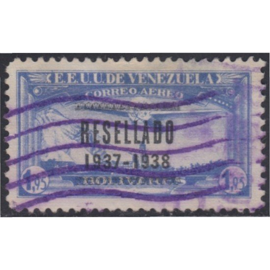 Venezuela A- 73 1938 Timbres de 1937 Resellado Avión usados Venezuela A- 73 1938 Timbres de 1937 Resellado Avión usados