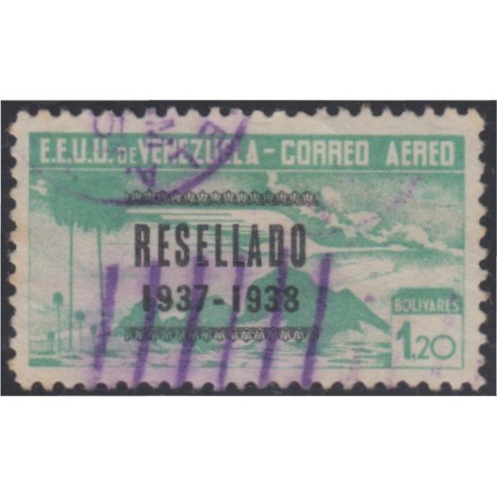 Venezuela  A- 71 1938 Timbres de 1937 Resellado Avión usados