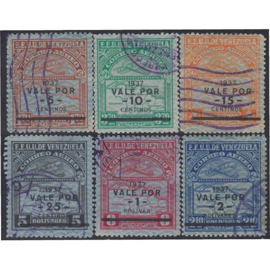 Venezuela A- 41/46 1937 Timbres de 1932 Avión usados Venezuela A- 41/46 1937 Timbres de 1932 Avión usados