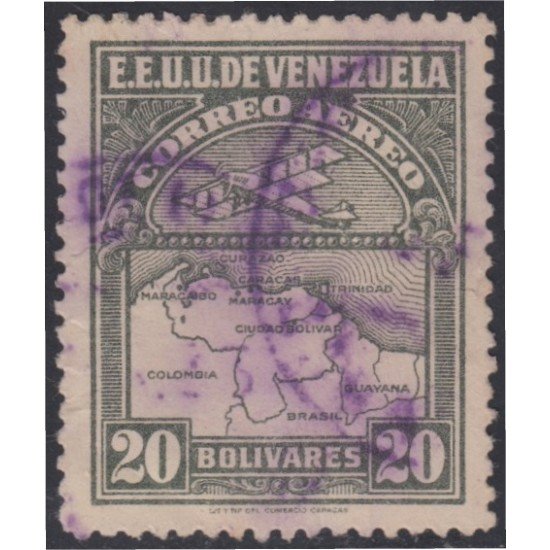 Venezuela A- 16 1930 Inauguración de la red interna de Aéropostal Avioneta y mapa de Venezuela usados Venezuela A- 16 1930 Inauguración de la red interna de Aéropostal Avioneta y mapa de Venezuela usados
