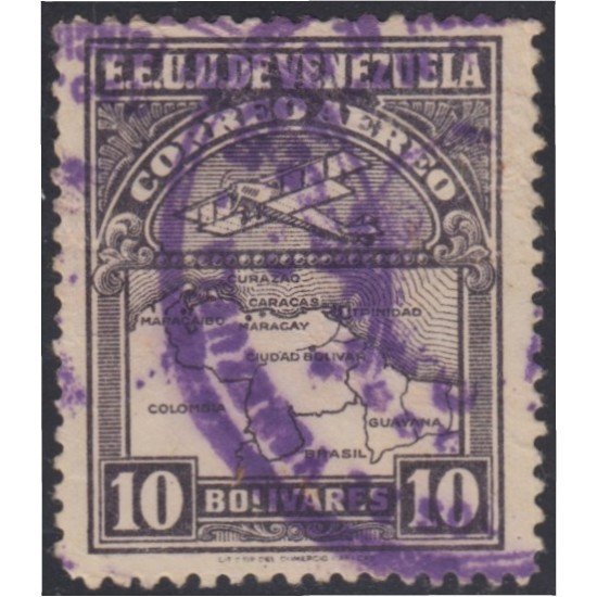 Venezuela A- 15 1930 Inauguración de la red interna de Aéropostal Avioneta y mapa de Venezuela usados Venezuela A- 15 1930 Inauguración de la red interna de Aéropostal Avioneta y mapa de Venezuela usados