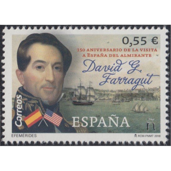 España Spain 5232 2018 150 Años de la visita del Almirante David G. Farragut MNH España Spain 5232 2018 150 Años de la visita del Almirante David G. Farragut MNH