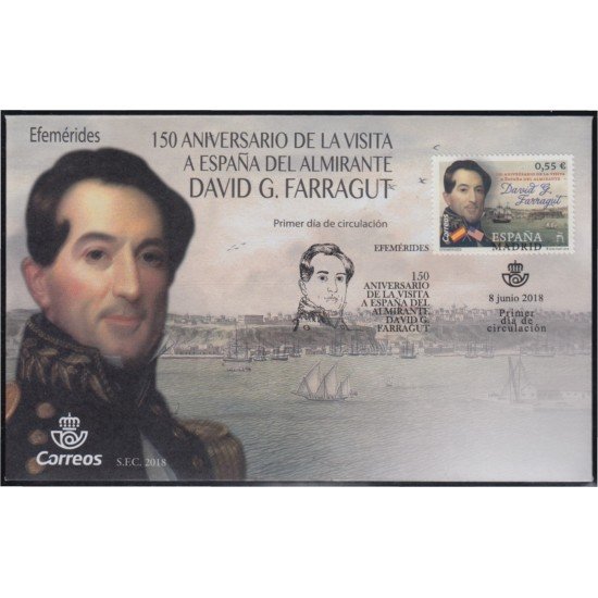 España Spain 5232 2018 150 Años de la visita del Almirante David G. Farragut SPD España Spain 5232 2018 150 Años de la visita del Almirante David G. Farragut SPD