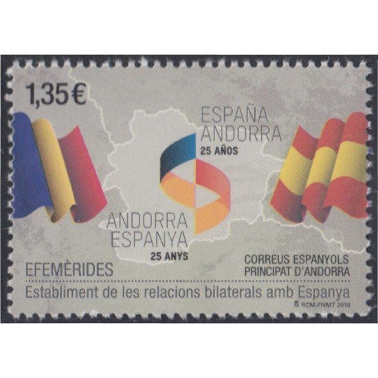 Andorra Española 471 2018 25 Años establecimiento de relaciones con España MNH Andorra Española 471 2018 25 Años establecimiento de relaciones con España MNH