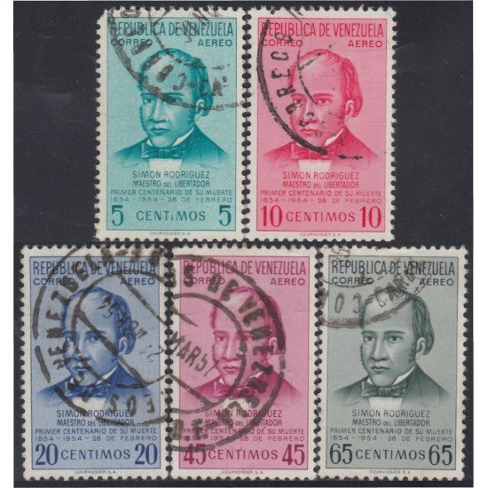 Venezuela  A- 561/65 1954 Centenario de la muerte de Simón Rodríguez usados