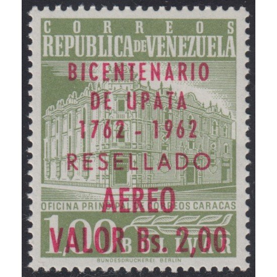 Venezuela A- 765 1962 Bicentenario de UPATA Resellado Oficina de Correos de Caracas MNH Venezuela A- 765 1962 Bicentenario de UPATA Resellado Oficina de Correos de Caracas MNH