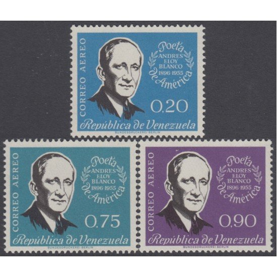 Venezuela A- 701/03 1960 5º Aniversario de la muerte de Andrés Eloy Blanco MNH Venezuela A- 701/03 1960 5º Aniversario de la muerte de Andrés Eloy Blanco MNH