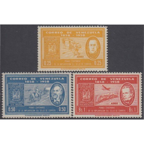 Venezuela  A- 680/82 1959 Centenario del timbre MNH