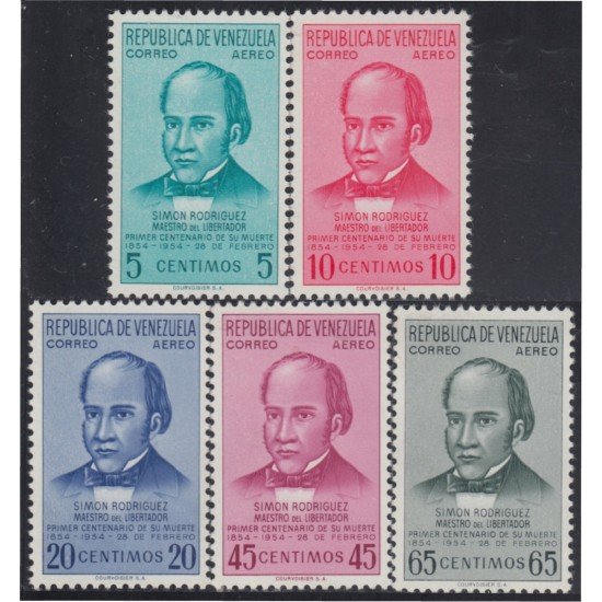 Venezuela A- 561/65 1954 Centenario de la muerte de Simón Rodríguez MNH Venezuela A- 561/65 1954 Centenario de la muerte de Simón Rodríguez MNH