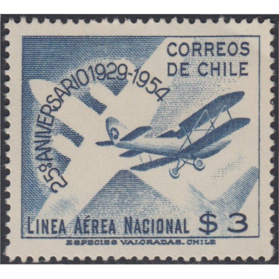 Chile A- 156 1954 25º Aniversario de la Línea Aérea Nacional MNH Chile A- 156 1954 25º Aniversario de la Línea Aérea Nacional MNH