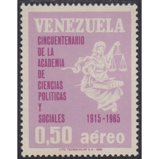 Venezuela A- 907 1966 50 Años de la academia de ciencias política y sociales MNH Venezuela A- 907 1966 50 Años de la academia de ciencias política y sociales MNH