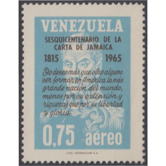 Venezuela A- 867 1965 150 Años de la Carta de Jamaica MH Venezuela A- 867 1965 150 Años de la Carta de Jamaica MH