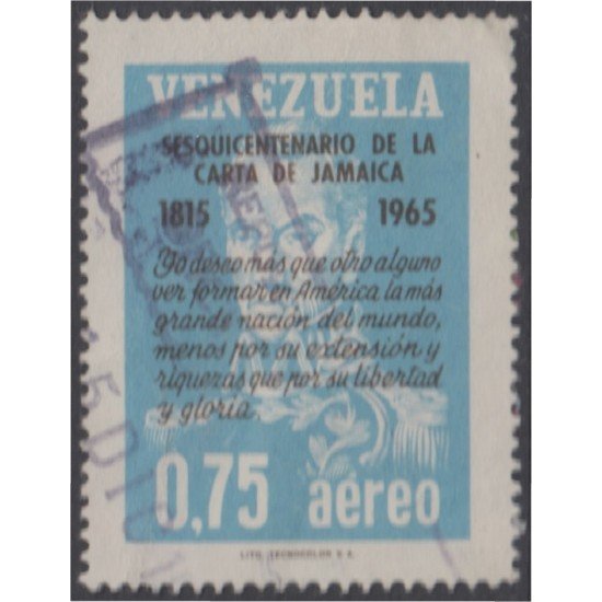Venezuela A- 867 1965 150 Años de la Carta de Jamaica usados Venezuela A- 867 1965 150 Años de la Carta de Jamaica usados
