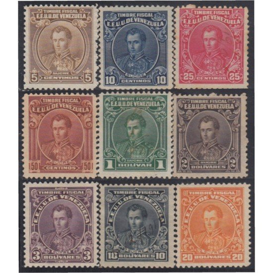 Venezuela Fiscales postales 126/34 1915 Mariscal Sucre Varios marcos sin goma Venezuela Fiscales postales 126/34 1915 Mariscal Sucre Varios marcos sin goma