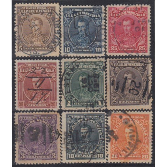 Venezuela Fiscales postales 126/34 1915 Mariscal Sucre Varios marcos usados Venezuela Fiscales postales 126/34 1915 Mariscal Sucre Varios marcos usados