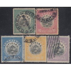 Venezuela Timbres Servicio 1/5 1898 Escudos Centro negro usados Venezuela Timbres Servicio 1/5 1898 Escudos Centro negro usados