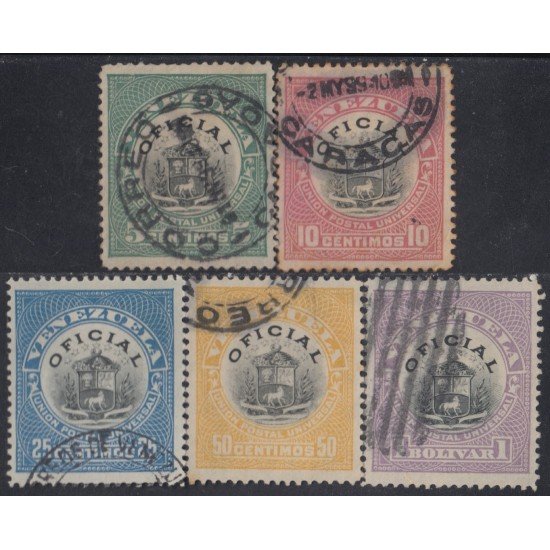 Venezuela Timbres Servicio 1/5 1898 Escudos Centro negro usados Venezuela Timbres Servicio 1/5 1898 Escudos Centro negro usados
