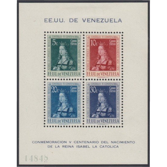Venezuela 2 HB 1951 Isabel La Católica MH Venezuela 2 HB 1951 Isabel La Católica MH