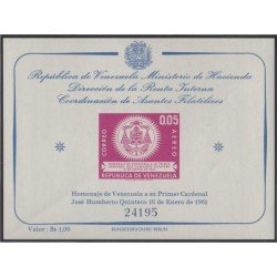 Venezuela 5 HB 1962 Homenaje al Cardenal José Humberto Quintero MH Venezuela 5 HB 1962 Homenaje al Cardenal José Humberto Quintero MH