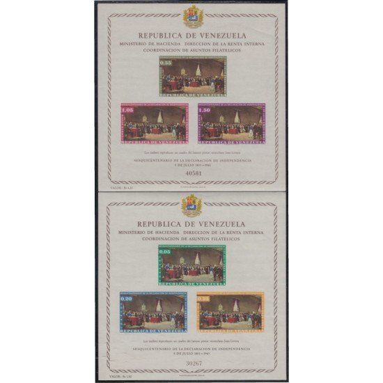 Venezuela 6/7 HB 1962 150 Años de la Declaración de Independencia MH Venezuela 6/7 HB 1962 150 Años de la Declaración de Independencia MH
