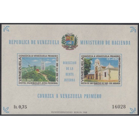 Venezuela 14 HB 1969 Hotel Humboldt Iglesia de San Francisco de Yare sin goma Venezuela 14 HB 1969 Hotel Humboldt Iglesia de San Francisco de Yare sin goma