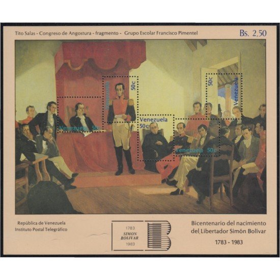 Venezuela 22 HB 1979 200 Años de nacimiento de Bolívar Congreso de Angostura MNH Venezuela 22 HB 1979 200 Años de nacimiento de Bolívar Congreso de Angostura MNH