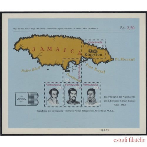 Venezuela 20 HB 1978 Mapa de Jamaica en 1806 Retratos MNH