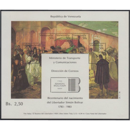 Venezuela 19A HB 1978 200 Años de nacimiento de Bolívar MNH Venezuela 19A HB 1978 200 Años de nacimiento de Bolívar MNH
