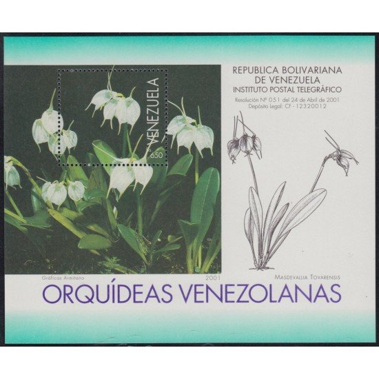 Venezuela 59 HB 2001 Orquídeas Flores Flowers Pabellón Venezuela MNH Venezuela 59 HB 2001 Orquídeas Flores Flowers Pabellón Venezuela MNH