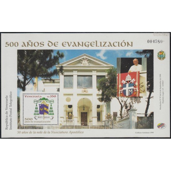 Venezuela HB 55 1998 SS Juan Pablo II Sedes de la Nunciatura Apostólica MNH Venezuela HB 55 1998 SS Juan Pablo II Sedes de la Nunciatura Apostólica MNH