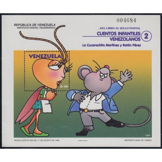 Venezuela 54 HB 1998 Cuentos infantiles La Cucarachita Martínez y El Ratón Pérez MNH