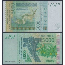 Costa de Marfil 5000 francs 2003 billete Sin circular Costa de Marfil 5000 francs 2003 billete Sin circular