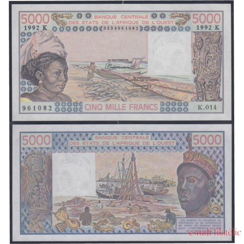 África Estados de oeste Senegal  5000 Francs 1981 billete banknote sin circular