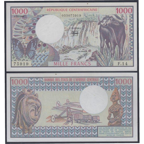 República Centroafrica 1000 Francs 1980 billete banknote sin circular República Centroafrica 1000 Francs 1980 billete banknote sin circular