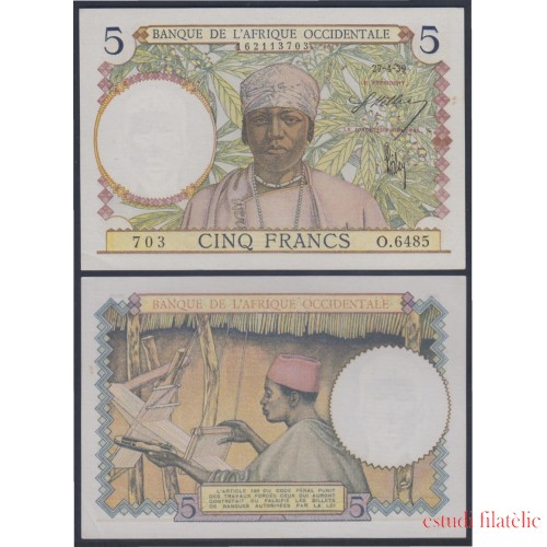 África Occidental Senegal 5 francs 1939 billete banknote sin circular