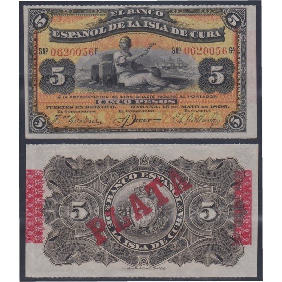 Cuba 5 pesos 1896 Billete Banknote Sin Circular Cuba 5 pesos 1896 Billete Banknote Sin Circular