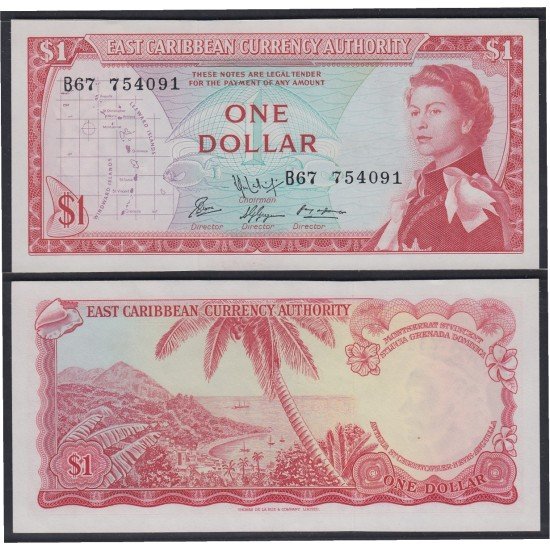 Islas del Caribe 1 dolar 1965 Billete Banknote sin circular Islas del Caribe 1 dolar 1965 Billete Banknote sin circular