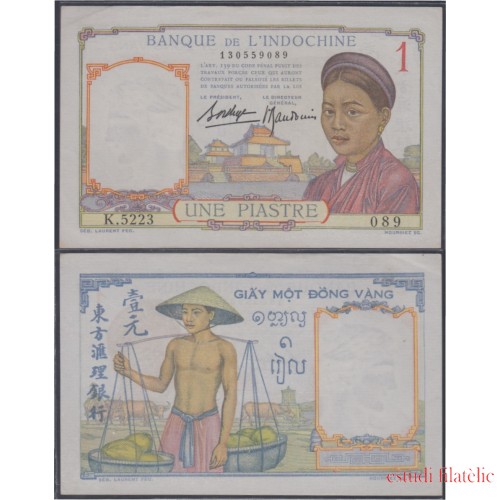 Indochina francesa 1 piastra 1932/35  Billete Banknote 