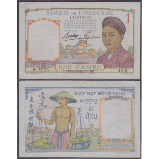 Indochina francesa 1 piastra 1932/35 Billete Banknote Indochina francesa 1 piastra 1932/35 Billete Banknote