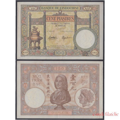 Indochina francesa 100 piastras 1925/39 Billete Banknote 