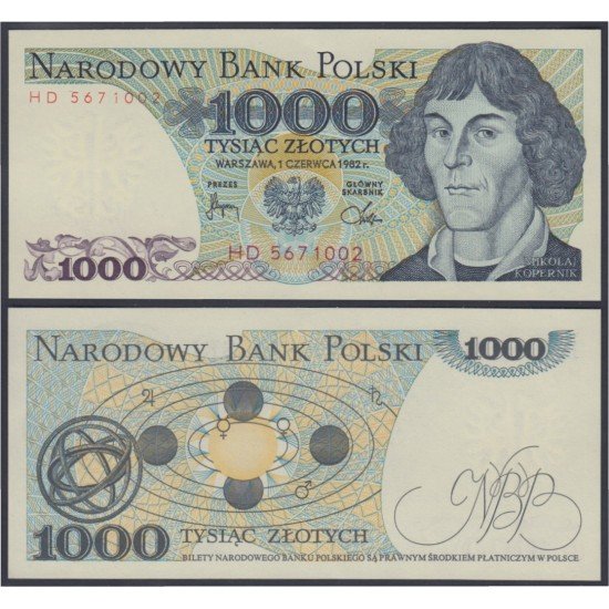 Polonia 1000 zlotych 1982 Billete Banknote Sin Circular Polonia 1000 zlotych 1982 Billete Banknote Sin Circular