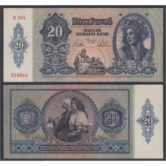 Hungría 20 Pengo 1941 Billete Banknote Sin Circular Hungría 20 Pengo 1941 Billete Banknote Sin Circular